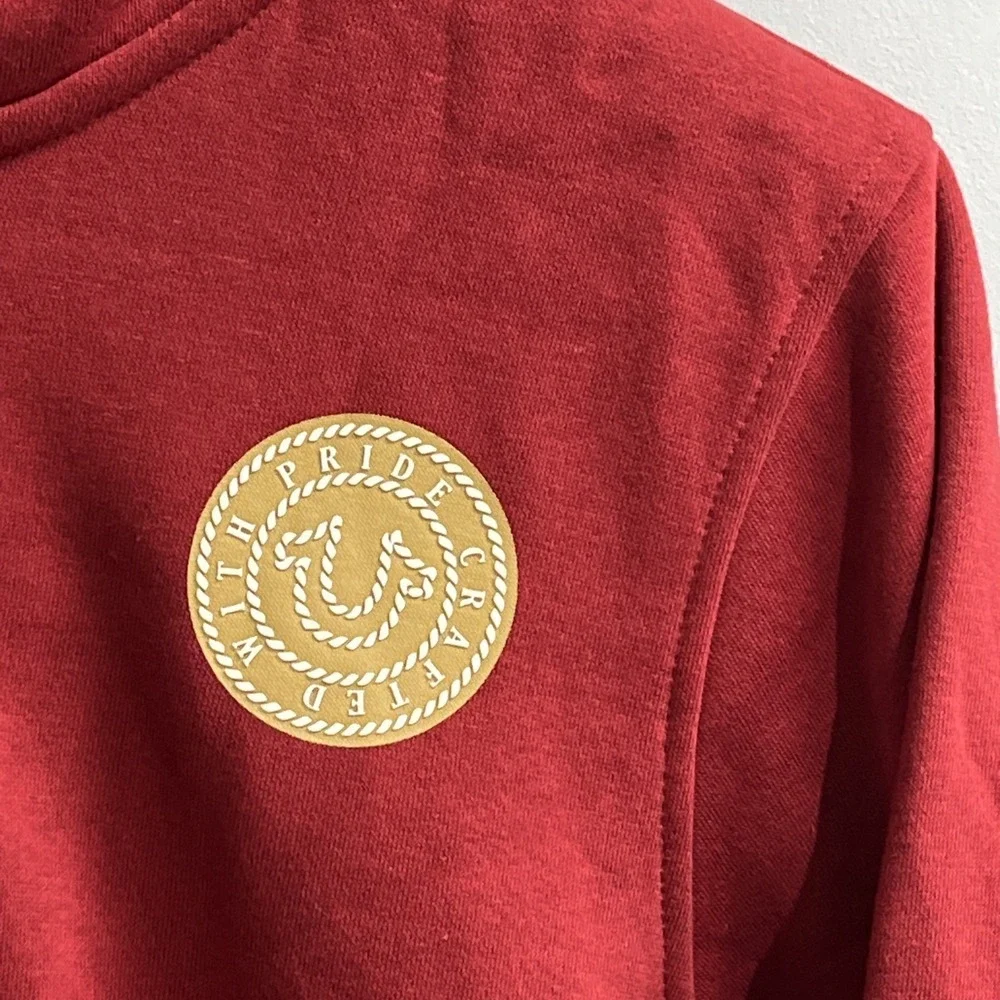 True Religion Hoodie Mens S Red‎ Dahlia College Prep Full Zip Sweatshirt Casual